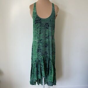 Gryphon Green Abstract Floral Francesca Cross Back High Low Dress Medium Silk